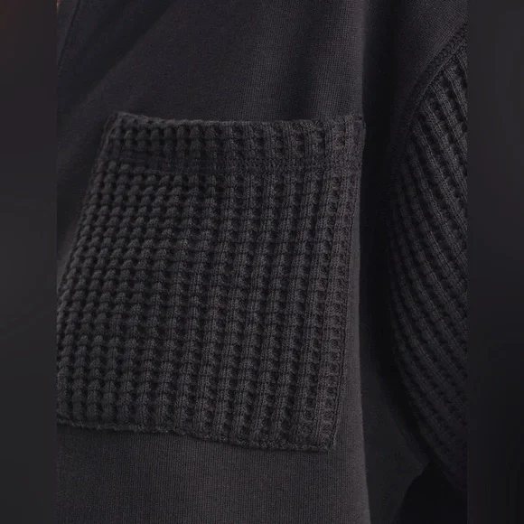 Mate The Label Organic Fleece and Waffle Cropped Half-Zip Sweatshirt Onyx Small - Picture 4 of 11